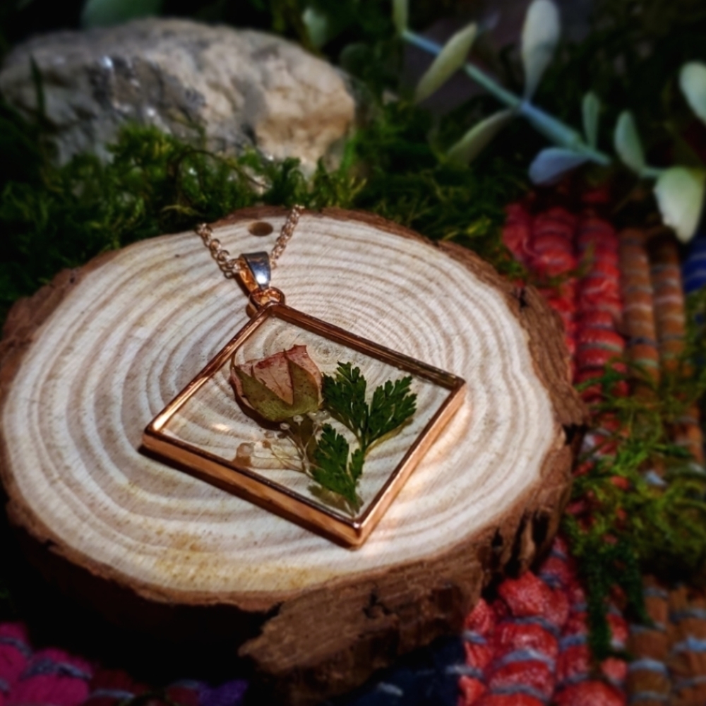 *SOLD* Pink Rose Resin Pendant - Rose Gold Chain